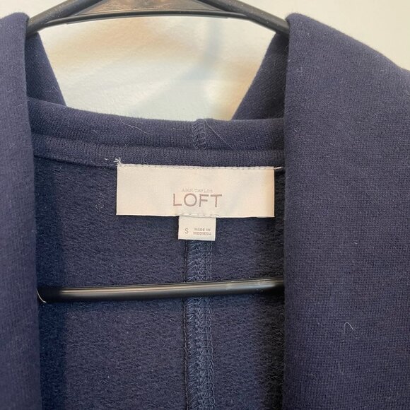 LOFT Women’s SOFT Navy Blue Open Style Hooded Cardigan Size Small Pockets Comfy - Picture 2 of 6